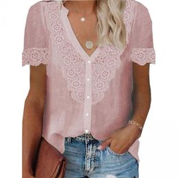 Women's Blouses & Shirts Office Lady Shirt Lace Flower Summer Single Breasted Crochet Sexy Streetwear Blusa Feminina Blusas Mujer De Moda 20