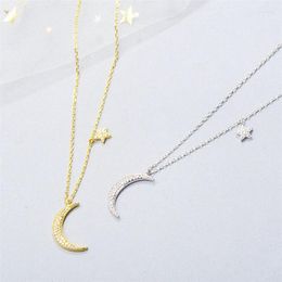 Pendant Necklaces Korean Stars Moon Clavicle Chain Cimple Rhinestone Silver Colour Temperament Personality Female Jewellery Necklace SNE010