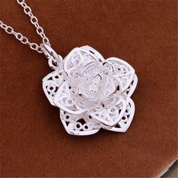 Pendant Necklaces Stamp Silver Necklace Charms Pretty Fashion Cute Nice Jewelry Wedding Noble Elegance Women Classic Flower 45CMPendant