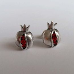 Stud Earrings Pomegranate Red Stone Jewelry For Women Vintage Personalized Female Party Gift Piercing Ear Studs Accessories