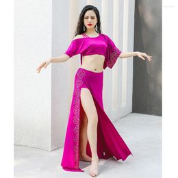 Stage Wear Women Belly Dance Blouse Long Skirt Suit Set Training Practise Dancewear 2pcs Oriental Clothing