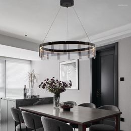 Pendant Lamps Modern Black Metal Led Chandelier Lighting Gray Glass Living Room Light Bedroom Hanging Lamp Fixtures