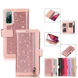 Multifunction Leather Wallet Cases for Samsung S23 PLUS A13 A33 A53 5G S21 S22 Iphone 14 pro max 13 zipper ID 9 Card Slot Bling Glitter Flip Cover Book