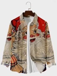 Men's Casual Shirts 2023 Christmas Elderly Graphic Digital Printing Loose Large Button Long Sleeve Cardigan Men's Shirt1