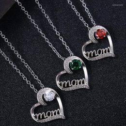 Pendant Necklaces Fashion Letter MOM Heart Shape Inlaid Crystal Necklace For Women 3 Colors Available Mother's Day Gift Jewelry