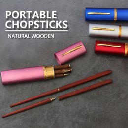 Chopsticks Portable Wooden Chopstick Reusable Sushi Sticks Chinese With Aluminium Box Outdoor Camping Tableware QBMY