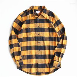 Men's Casual Shirts Fashion Flannel Thick Plaid Shirt Washed Cotton Soft Breathable Blouse Checked Autumn Long Sleeve For Male