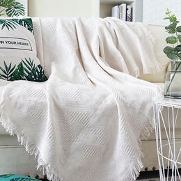 Blankets Home el Pure Cotton Bedding Office Sofa Knitted Cover Blanket With Tassel Tapestry For Bed Aeroplane Travel Decor 230321