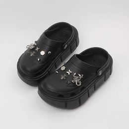 Slippers Summer Women Platform Slippers Punk Sandals Garden Shoes High Heels Metal Charms Wedge Soft Eva Casual for Female 230317