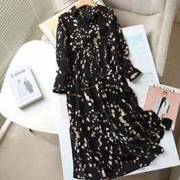 Casual Dresses Maxdutti Fashion Long Shirt Casual Party Dress Women England Style Office Lady Polka Dot Print Dress 230321