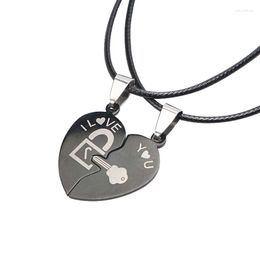 Pendant Necklaces 1 Pair Couple Necklace Chain Heart Shape Key Lock Pattern Jewellery Decoration EIG88
