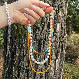 Chains Lady Bohemian Hand-woven Pearl Rice Bead Multi-layer Necklace Women Trend Colour Beads Gift Pendant Summer Beach Jewellery