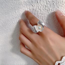 Cluster Rings Authentic 925 Sterling Silver Jewelry Pearl Into The Flower Ring Adjust TL J1636