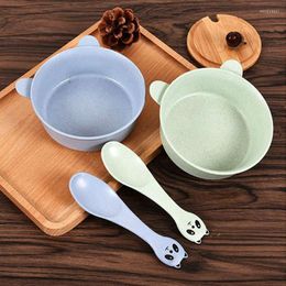 Bowls Cute Children's Rice Bowl Spoon Set Tableware Instant Noodle Cartoon Panda Style Wheat Heat Preservation Anti-scalding