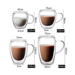 Double-layer Wall Transparent Cup Coffee Milk Drink Mug High Borosilicate Glass Drinkware Heat Resistant Household Office H3-40