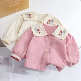 Kids Shirts Baby Girls Cute Flower Embroidery Cotton Shirts Tops Spring Autumn Summer Clothes Kids Children Princess Birthday Clothing 230321