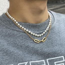 Pendant Necklaces Fashion Geometric Design Imitation Pearl Necklace Men Personality Hip Hop Style Same Creative Jewelry Accessories Gift