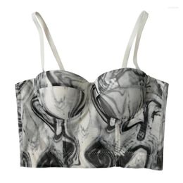 Women's Tanks Women's Summer Sling Ink Painting Gradient Printing Camisole Backless Vest With Chest Pad Tube Top