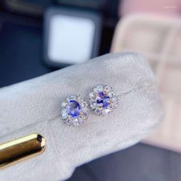Stud Earrings Lovely Round Sun Flower Natural Tanzanite 925 Silver Gemstone Earring Girl Part Gift Jewelry