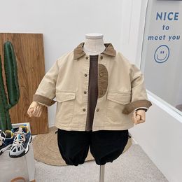 Kids Shirts Spring Korean Children's Baby Loose Coat Foreign Style Boys And Girls Color Matching Cardigan Jacket 230321