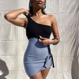 Casual Dresses Adogirl Sexy One Shoulder Slash Neck Bodycon Mini Summer Women Night Club Party Outfits Solid Color Streetwear Y2K Dress