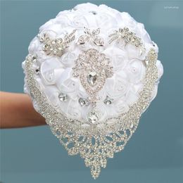 Wedding Flowers 16styles White Bride Holding Artificial Bouquet Ribbon Rhinestone Pearl Decoration Groom Dance