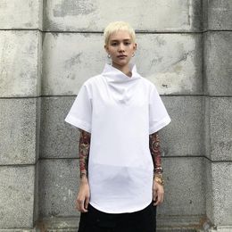 Men's T Shirts Fashion Trend Summer Student Youth Stand-up Collar Shirt Ins Super Fire White Short-sleeved T-shirt Men