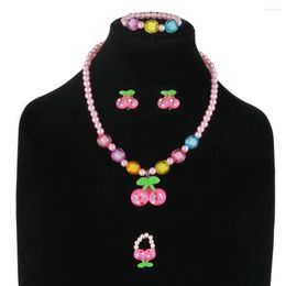 Necklace Earrings Set QIBEI Fashion Children Cherry Bracelet Ring Baby Kids Girls Jewelry