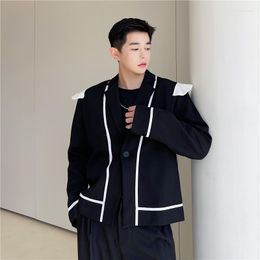 Men's Suits 2023 Autumn Korean Style Personalised Black White Mixed Colour Suit Men Casual Loose Blazers For M-XL