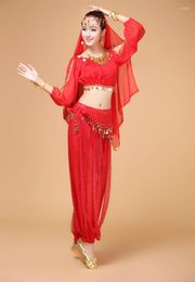 Stage Wear Belly Dance Costume Bellydance Clothes Set 4pcs M/L Top&Pant&Belt&Headband 8 Colours For Your Choice.