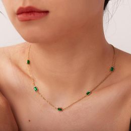 Chains Uworld Dainty 14k Gold Plated Jewellery Green Cubic Zirconia Necklace Stainless Steel Rectangle Choker For Women