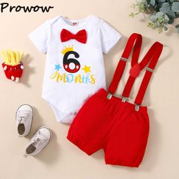 Clothing Sets Prowow 018M Half Birthday Clothes Baby Boys Set Short Sleeve Letter RomperRed Overalls Pants 6 Months Birthday Outfits For Boy Z0321