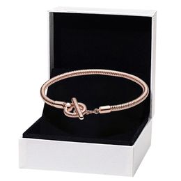 18K Rose Gold T-Bar Snake Chain Bracelet for Pandora Real Sterling Silver Hand chain designer Jewellery For Women designer Gift Wedding Bracelets with Original Box