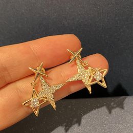 Dangle Earrings & Chandelier Gold Color Star Earring For Women Summer Simplicity Four Pointed Cubic Zircon Jewelry Wedding Party Friends