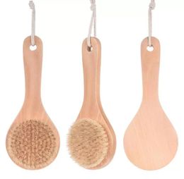 20pcs Wooden Bath Brushes With Handle Dry Bath Body Brush Short Wooden Handle Natural Bristles Shower Massager Bathroom Brush Shower Room Clean Tools