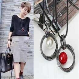 Pendant Necklaces Ahmed Jewellery Korea Metal Imitation Pearl Pendants Woman 2023 Long Sweater Chain Necklace