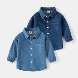 Kids Shirts Spring Outing Outdoor Sports Casual Denim Boy Shirt Comfortable Cotton Handsome Boy Long-sleeved Shirt Casual Wear 230321