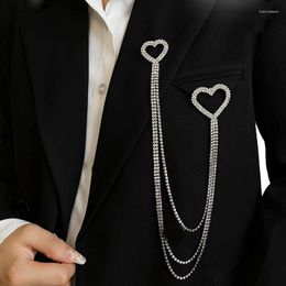 Brooches Heart Rhinestone Chain Personality Women's Fashion Jewellery Suit Shirt Collars Pins Accessories Gift For Women