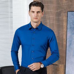 Men's Casual Shirts Bamboo Fibre Men Shirt Long Sleeve Luxury Solid Stretch Comfort Soft Square Collar Brand Formal Slim Fit Non Iron Smooth Camisa 230321