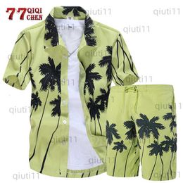 Men's Tracksuits Mens Hawaiian Shirts Set 2019 Fashion Summer Floral Shirts Men Print Beach Shorts Short Sleeve Tracksuit Men's Sets ropa hombre T230321