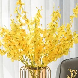 Decorative Flowers 5 Branches Artificial Flower Butterfly Orchid Dancing Yellow Oncidium Silk Bouquet Wedding Home Decor