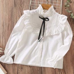 Kids Shirts School Lace Shirt for Girl Blouse Teenagers Cotton Tops Long Sleeve Kids Clothes Spring Autumn Baby Children Clothing 6 8 10 14Y 230321