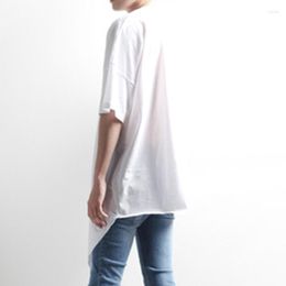 Men's T Shirts Korean Version Of The Fashion Jacket Irregular Holes Loose Matching Round Neck Short-sleeved T-shirt Long Half-slee