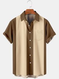 Men's Casual Shirts Striped Shirts for Men Button Up Shirts Short Sleeve Blouse Men's Shirt Vertical Mens Bowling Dress Shirts 230321