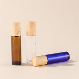 Clear/Frosted/Brown/Blue Roll On Glass Essential Oil Bottles 10Ml with Metal Ball And Plastic Cap