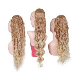 Synthetic Hair Kanekalon Futura Ponytails Blonde Straight Long Clip In Drawstring Ponytail