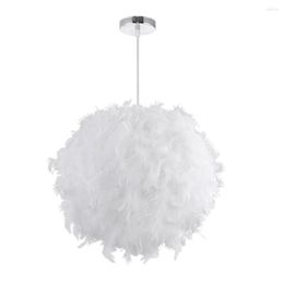 Pendant Lamps Modern Luxury White/Pink Color Feather Droplight Ceiling Lamp Absorb Dome Light Chandelier Flush Mount For Living Room