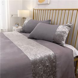 Bedding Sets Luxury Set Velvet Stitching Duvet Cover Panel With Pillowcase King Double White Grey