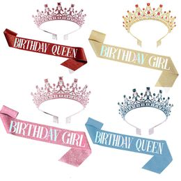 Other Event Party Supplies Women Birthday Girl Queen Satin Sash Crystal Crown for Lady Birthday Decorations Adult 18 21 30 50 Birthday DIY Party Supplies 230321