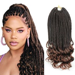 Ombre Pre Looped Crochet Hair Synthetic Bohemian Knotless Curly Box Braids Curl Ends Goddess Box Braiding Hair